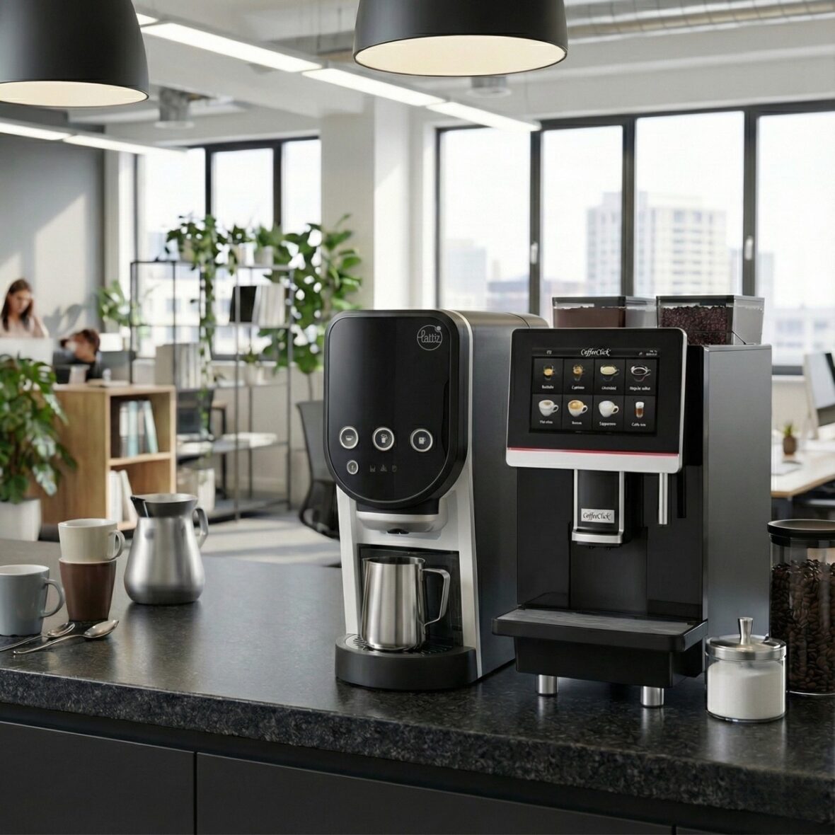 latizz melkopschuimer op kantoor naast koffiemachine